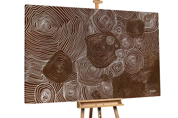 XXL Peintures à l'huile Beauté du bois dans un support en bois