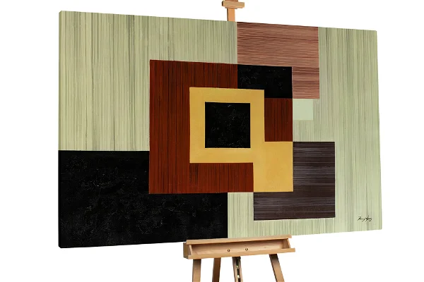 XXL Peintures à l'huile Cubisme en bois dans un support en bois