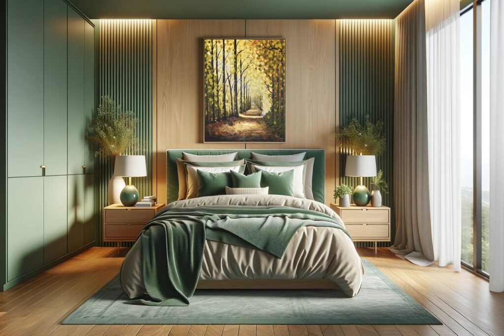 palette de couleurs vertes et bois pour la chambre à coucher-3