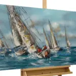 boats blue white acrylic painting on canvas modern art