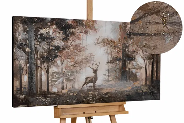 Handpainted Painting 'Stag in the Brume' 120x60cm
