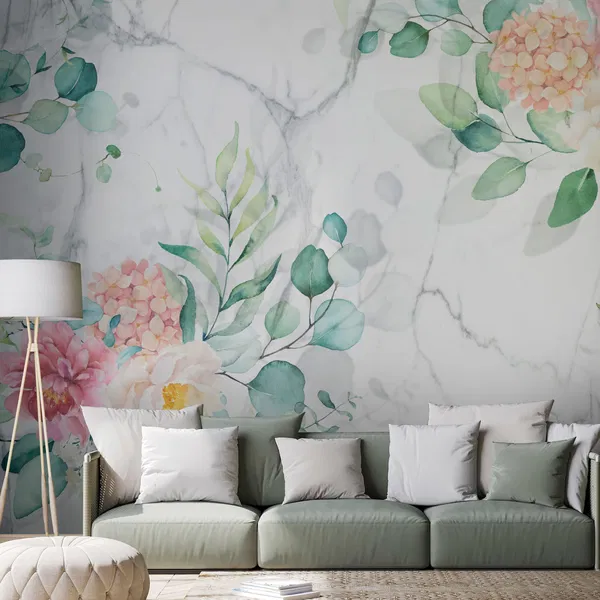 Self-adhesive wallpaper 'Flowery Marble'