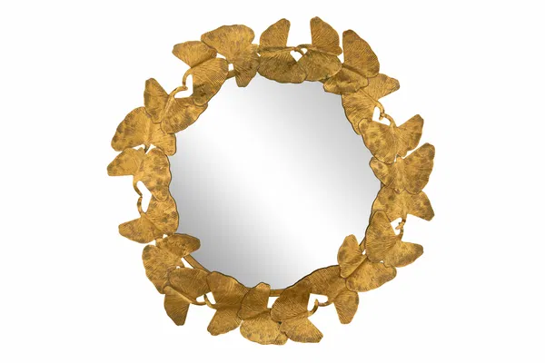Metal wall mirror 'Ginkgo Wreath'