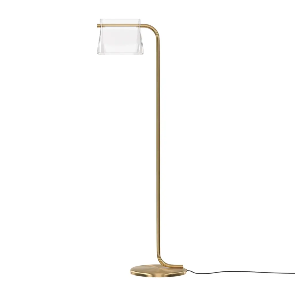 Gold floor lamp with glass element – elegant lighting for living room or office